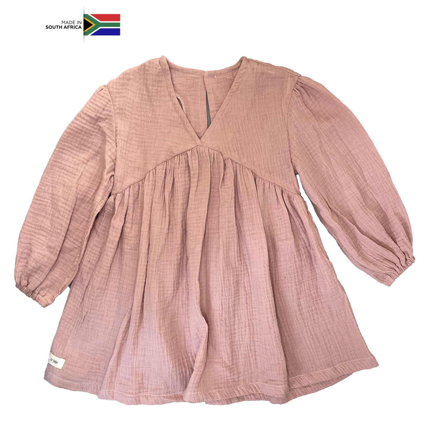 2-3Y Muslin puff sleave dress in dusty pink - Carter & Me