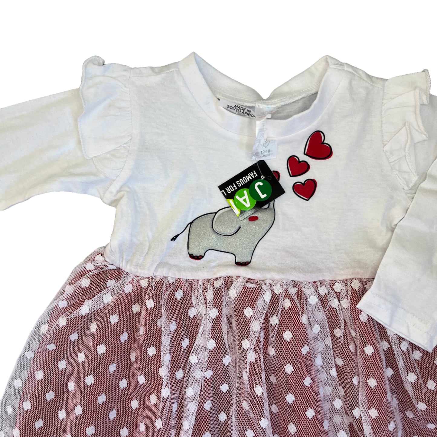 12-18M Long sleeve dress with elephant print - OneTwoThree
