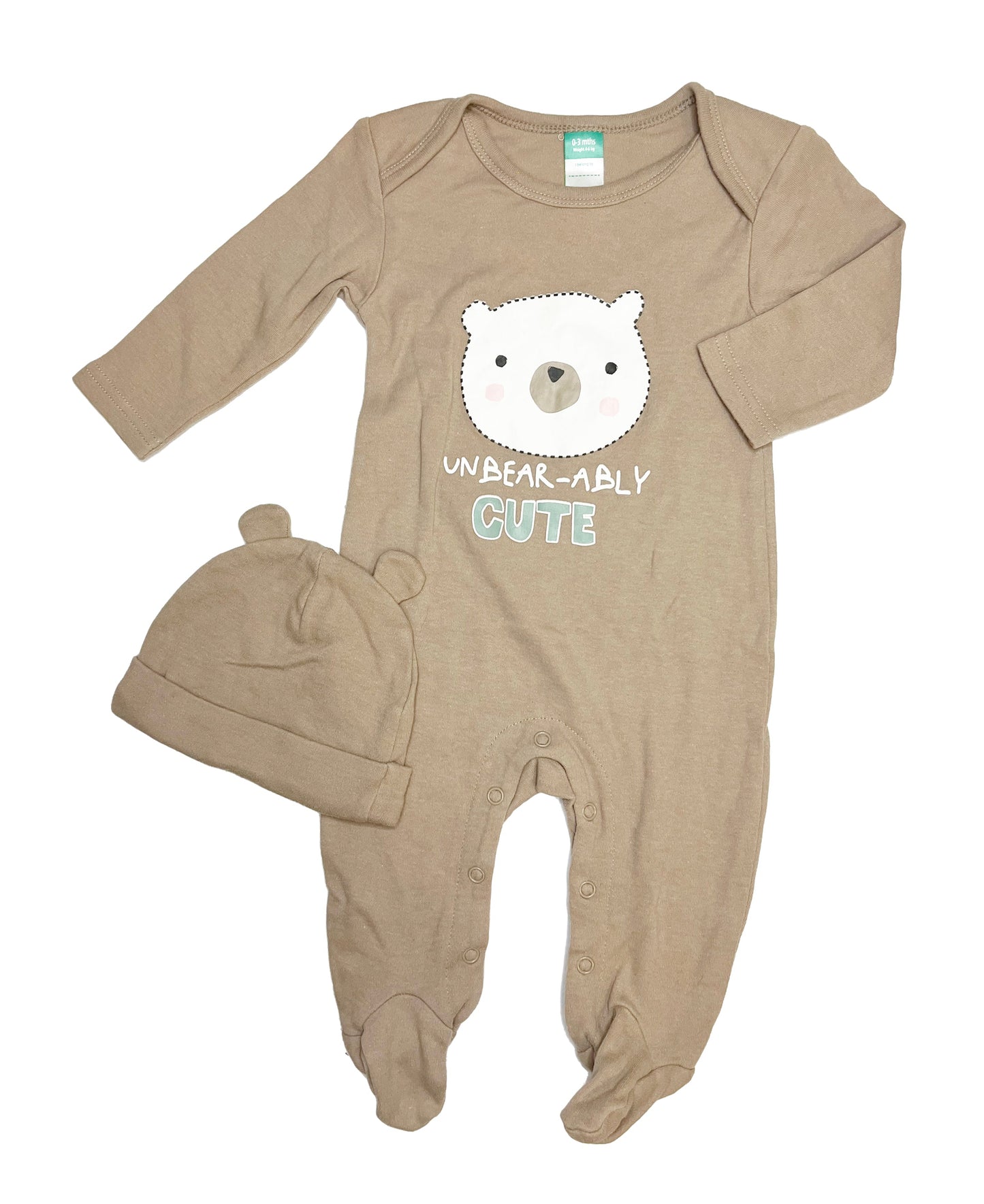0-3M Unbear-ably cute sleepsuit with matching beanie - Ackermans Baby