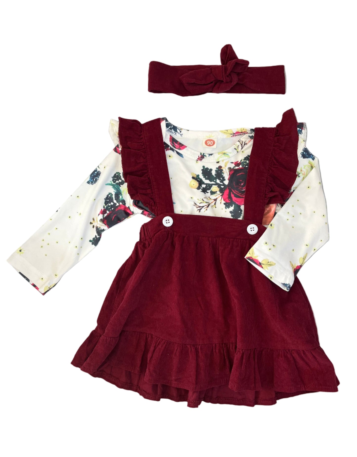 1-2Y (Size 90) Pinafore and floral vest with matching headband - Shein