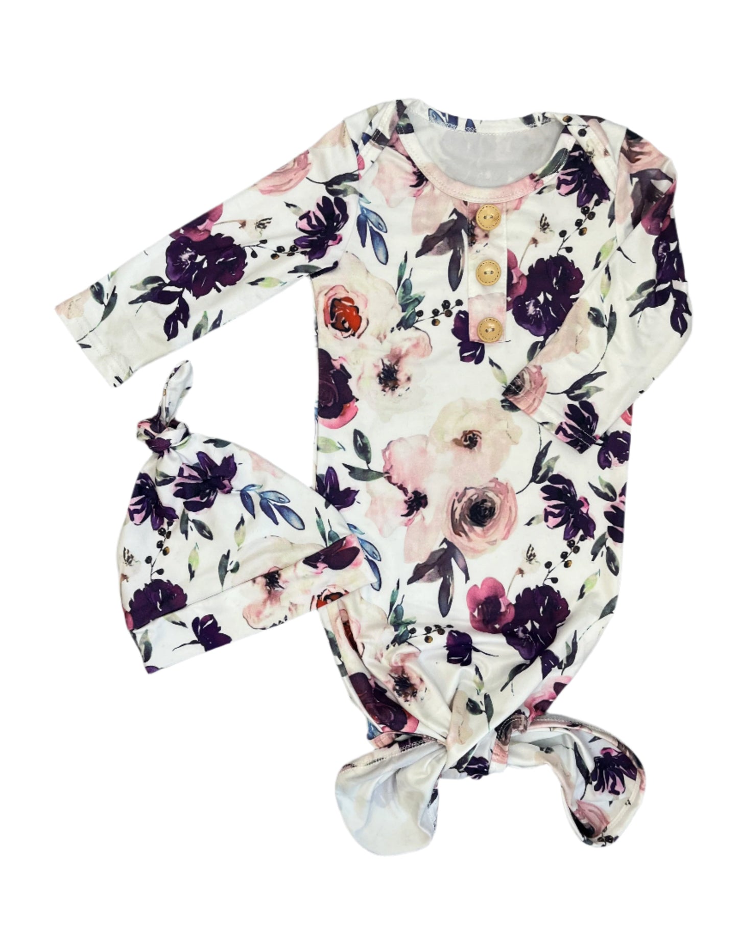 6-9M Floral print knotted vest and matching beanie