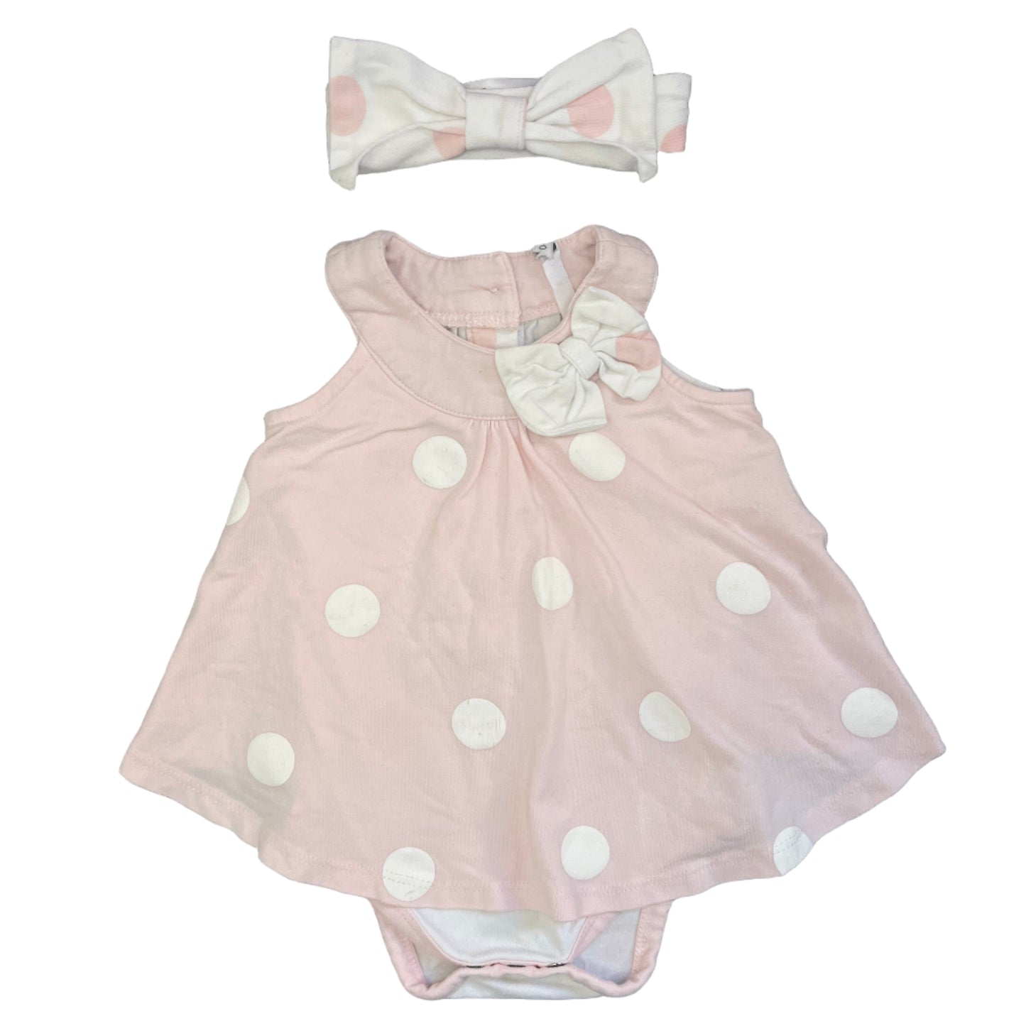 0-3M Light pink and white polka dot dress with matching headband - Earthchild