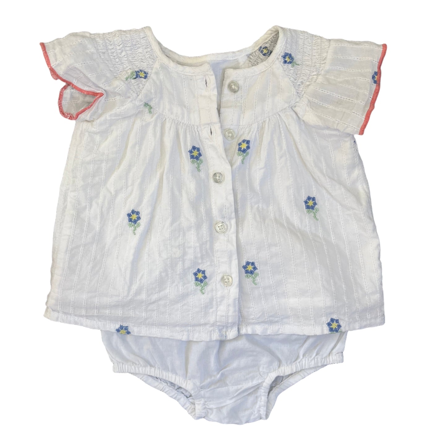 3-6M Floral Embroidery tee and white bloomer - Woolworths
