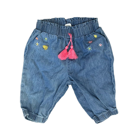 0-3M Soft embroidery denim pants - Tiny tots