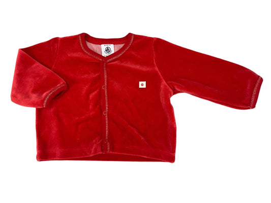 6M Long sleeve snap front top, velvety fabric - Petit Bateau