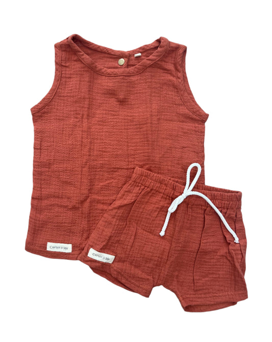 2-3Y Muslin set in colour rust - Carter & Me