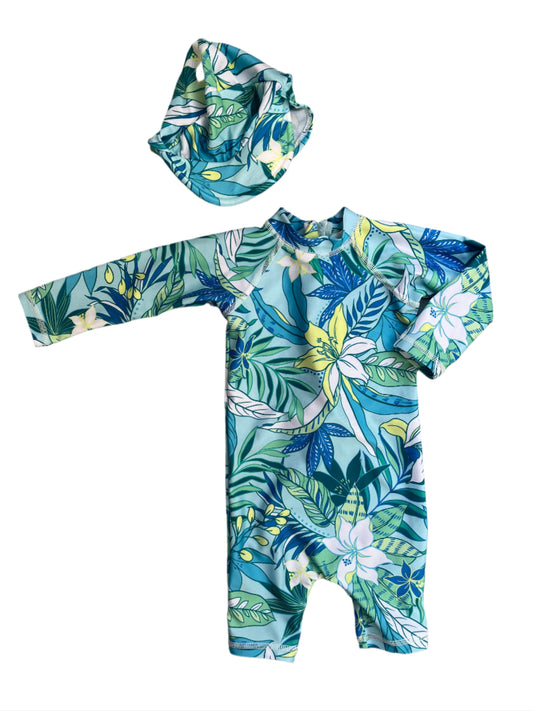 3-6M Long sleeve swimsuit with matching cap - Woolworths