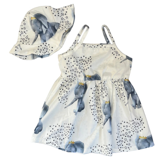 12-18M Grey elephant print dress and matching hat - Shein