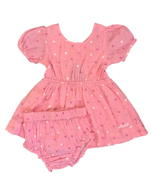 6-12M Pink Polka dress with matching bloomer - Earthchild