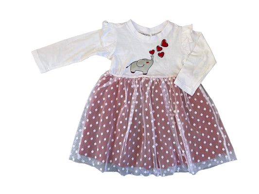 12-18M Long sleeve dress with elephant print - OneTwoThree