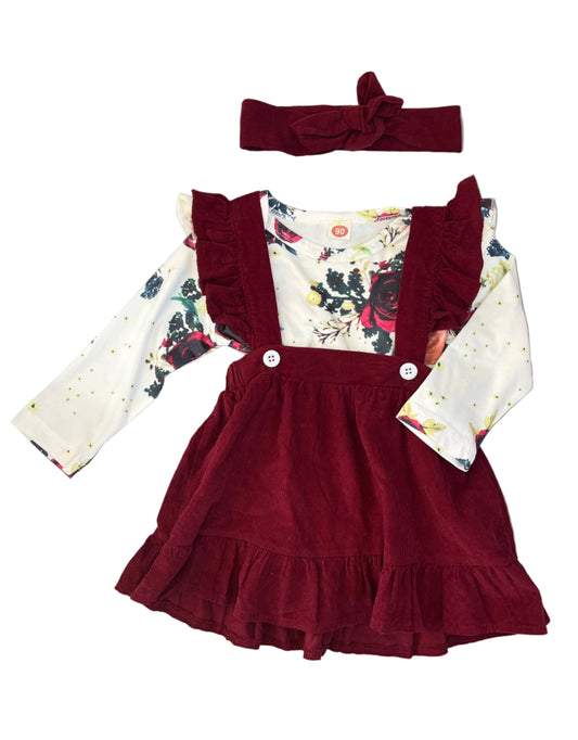1-2Y (Size 90) Pinafore and floral vest with matching headband - Shein