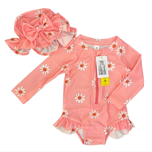 3-6M Daisy swimsuit with matching hat - Shein