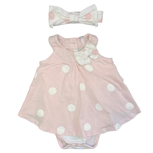 0-3M Light pink and white polka dot dress with matching headband - Earthchild