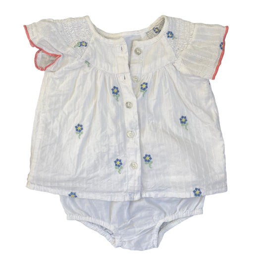 3-6M Floral Embroidery tee and white bloomer - Woolworths