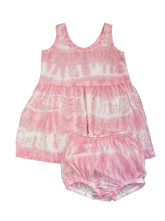 1-3M Pink and white Tie-dye dress with matching bloomer - Woolworths