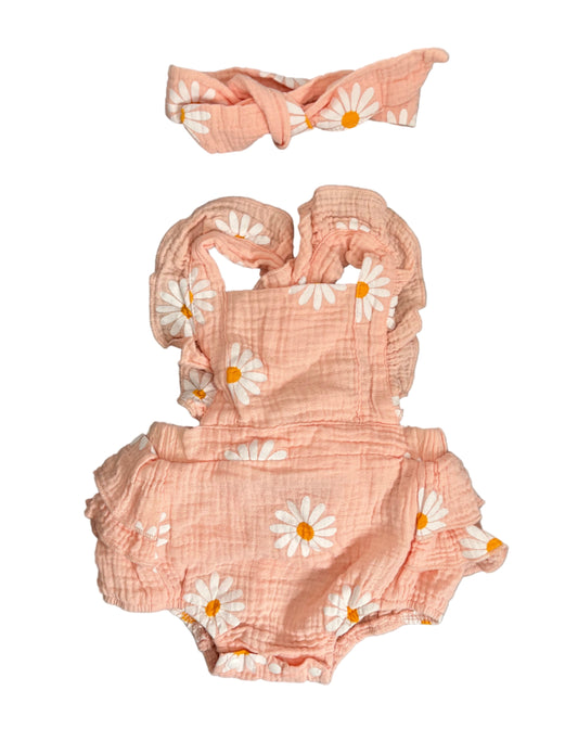 3-6M Daisy romper with matching headband